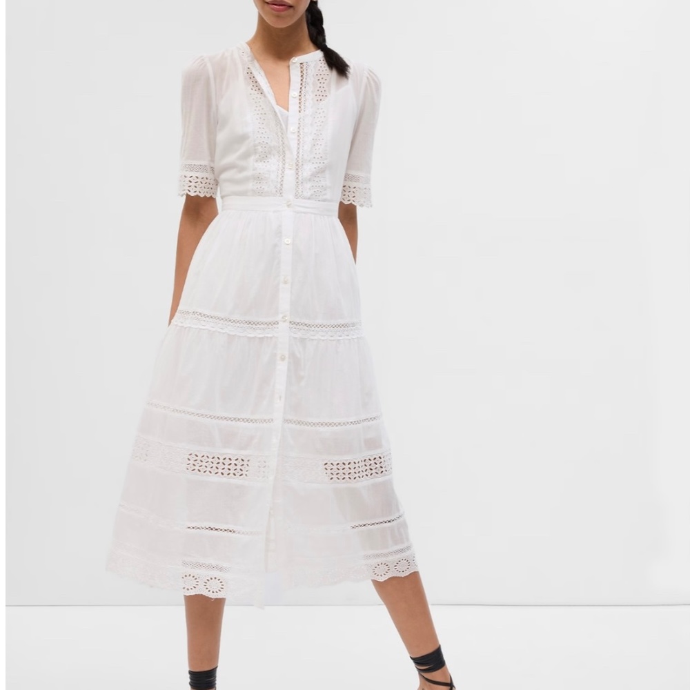 Gap Lace Button-Up Midi Dress - White XS (NWT)